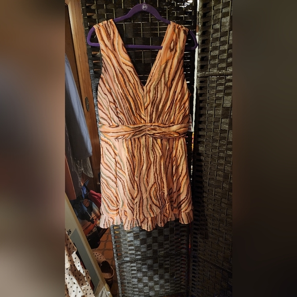 Macy's Bar III Women's Ruched Waist, Tiered Hem, Mini Dress, Woodcut Print - Picture 1 of 8